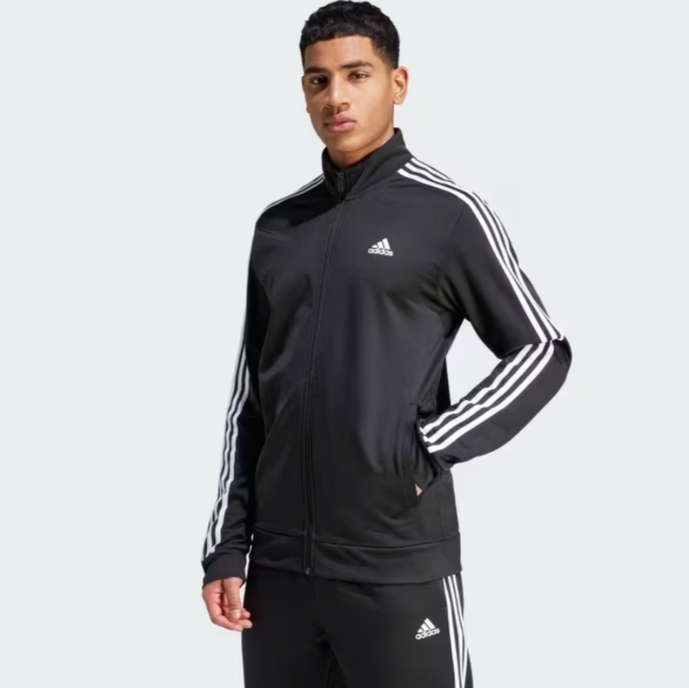 Adidas Essentials Tricot Full Zip Black White 3 Stripes Track Jacket Men's M